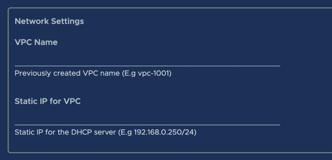 Network settings for DHCP server application.